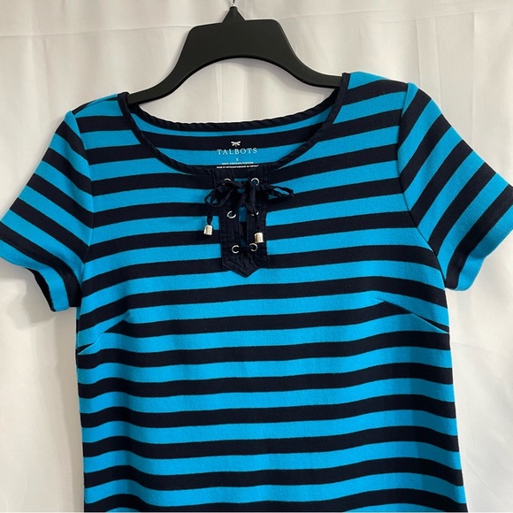 Talbots Blue Striped 100% Cotton Dress Size Small Resort Nautical Beach Lake - Picture 3 of 4